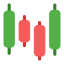 Icon of a financial candlestick chart with green and red candlesticks representing price movement in stock or cryptocurrency trading, ideal for those looking to open a Demat account and track market trends visually.